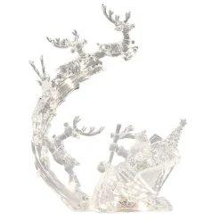 * Decorative Figurines|Acrylic Reindeer Sledge With Lighting, 35Cm