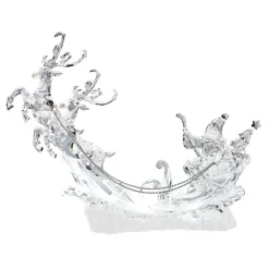 * Decorative Figurines|Acrylic Reindeer Sleigh With Lighting, 24Cm