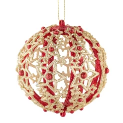 * Plastic Tree Decorations|Bauble With Filigree Stars, Red, 8Cm