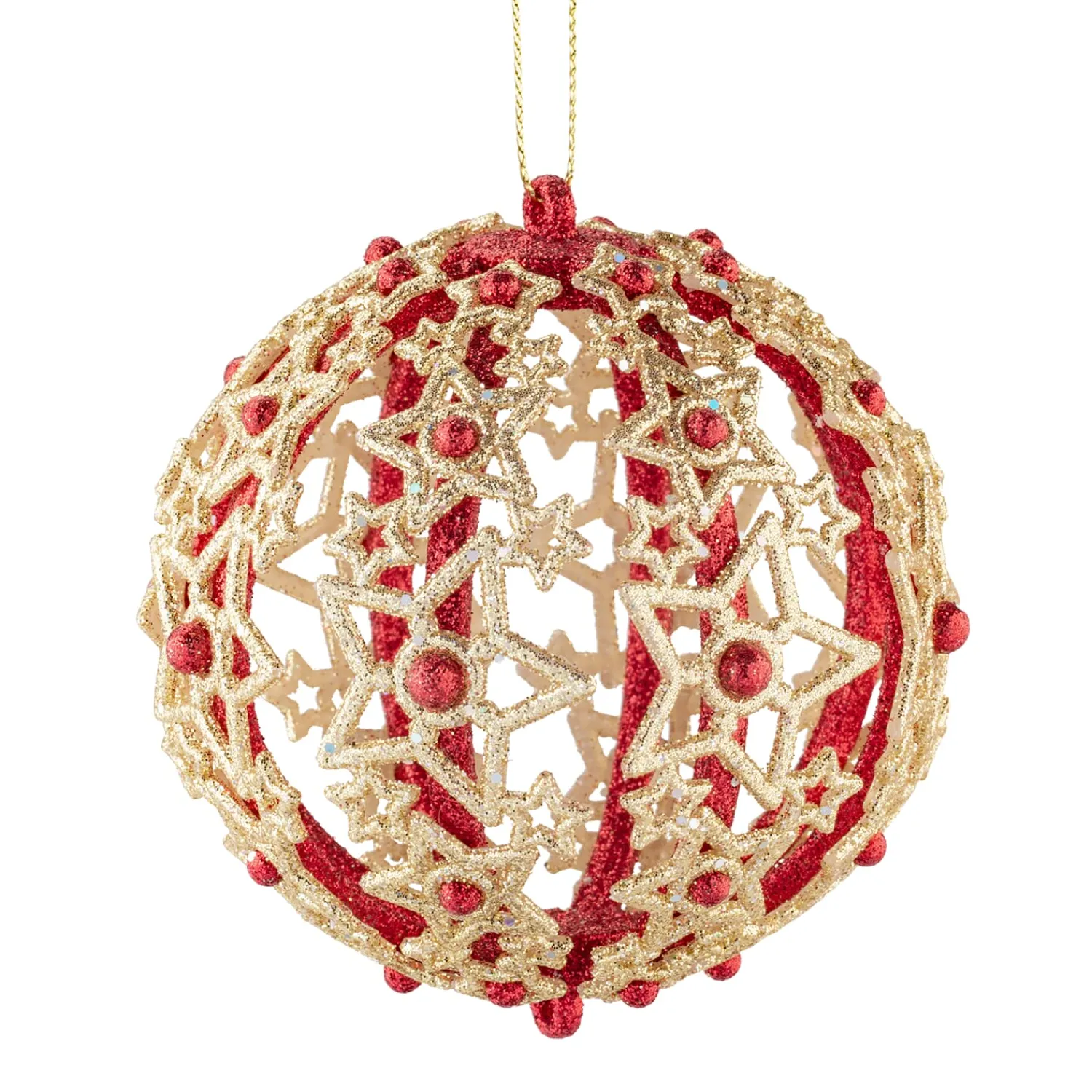 * Plastic Tree Decorations|Bauble With Filigree Stars, Red, 8Cm