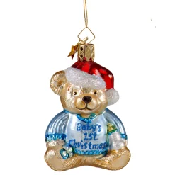 Poesie in Glas Glass Tree Decorations|Bear "Baby's 1St Christmas" (Blue)