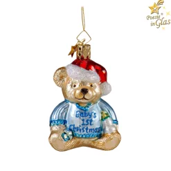 Poesie in Glas Glass Tree Decorations|Bear "Baby's 1St Christmas" (Blue)
