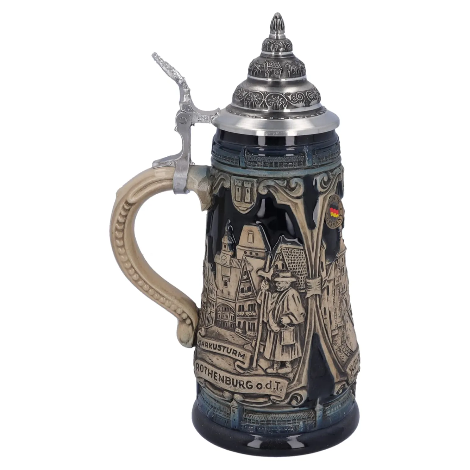 * Rothenburg Souvenirs|Beer Stein With Tin Lid "Rothenburg With Knight", 0.5L