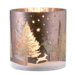 * Candle- & Tealight Holders|Candle Holder "Deer In The Forest" Taupe, 15Cm