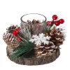 * Home Decorations|Candle Holder On Tree Slice With Red Berries And Pine Cones
