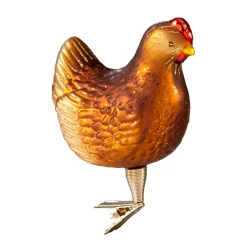 Poesie in Glas Glass Tree Decorations|Chicken (Brown) With Clip