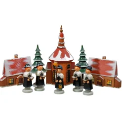 * Kathe's Original Figurines|Christmas Carolers With Church And Wooden Box