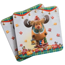* Table Decorations|Cork Backed Coaster "Rudi, The Christmas Moose", 4 Pieces