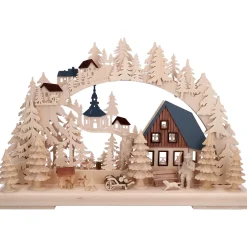 RATAGS Holzdesign Schwibbogen|3-D Schwibbogen "Lumberjack House", 230V With Usb A Port