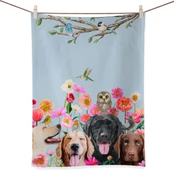 * Table Decorations|Dogs And Birds Tea Towel