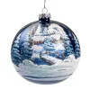 * Tree Baubles And Set Offers|Glass Bauble Blue Church Winter Scene, 12 Cm