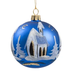* Tree Baubles And Set Offers|Glass Bauble Blue Church, 8 Cm