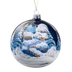 * Tree Baubles And Set Offers|Glass Bauble Blue Winter Scene, 10 Cm