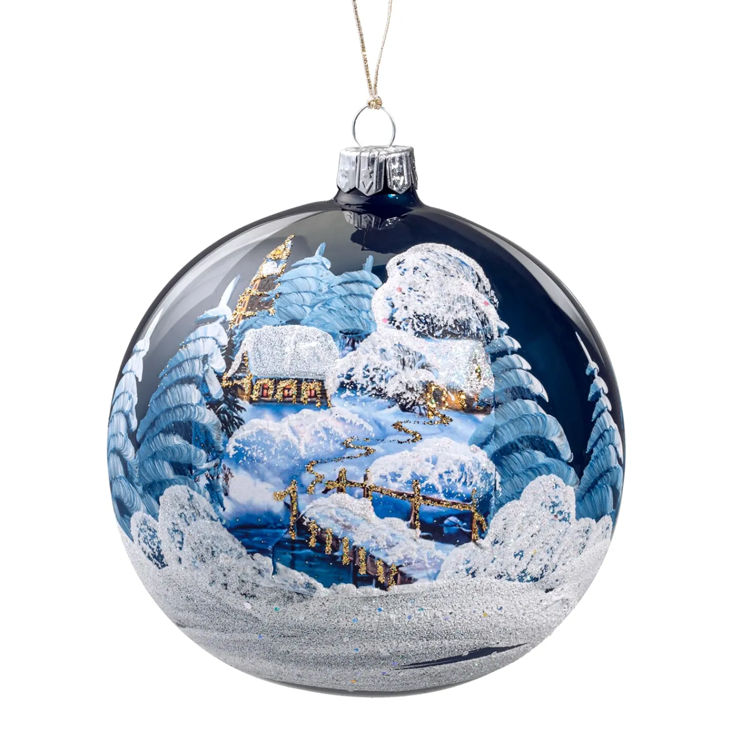* Tree Baubles And Set Offers|Glass Bauble Blue Winter Scene, 10 Cm