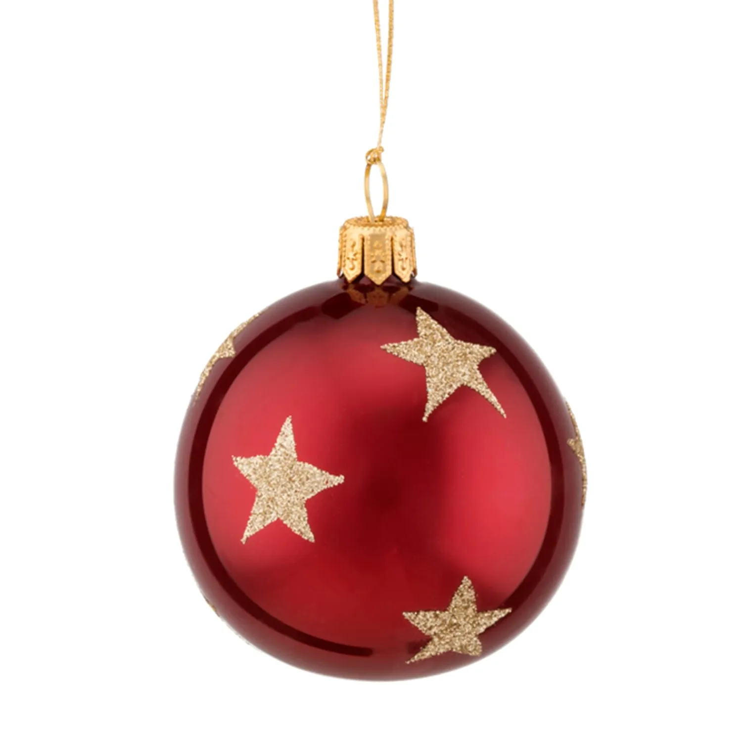 * Tree Baubles And Set Offers|Glass Bauble Bordeaux With Golden Stars, 6 Cm