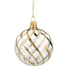 * Tree Baubles And Set Offers|Glass Bauble Clear With Gold-White Net Pattern, 8 Cm