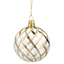 * Tree Baubles And Set Offers|Glass Bauble Clear With Gold-White Net Pattern, 8 Cm