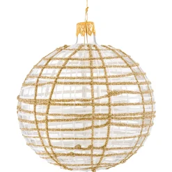* Tree Baubles And Set Offers|Glass Bauble Clear With Glitter Gold/White, 10 Cm