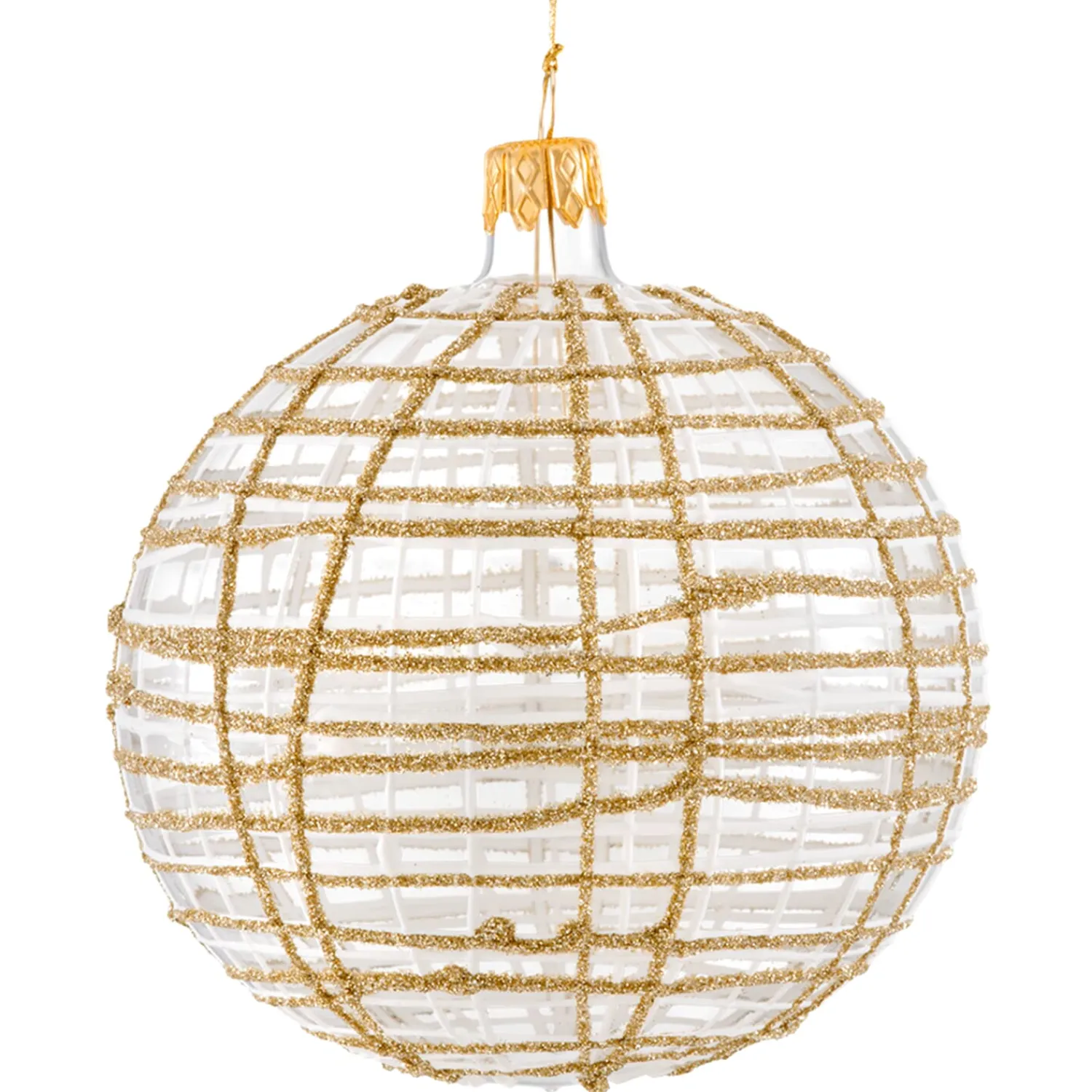 * Tree Baubles And Set Offers|Glass Bauble Clear With Glitter Gold/White, 10 Cm