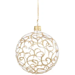 * Tree Baubles And Set Offers|Glass Bauble Clear With Golden Squiggles, 6 Cm