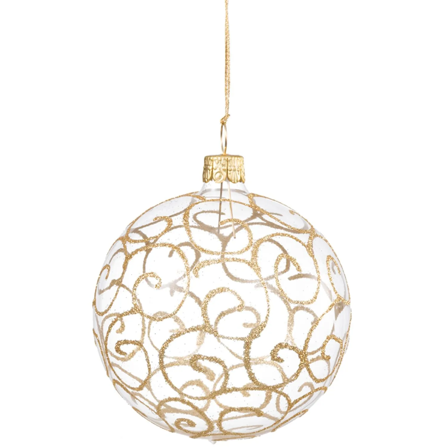 * Tree Baubles And Set Offers|Glass Bauble Clear With Golden Squiggles, 6 Cm