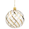* Tree Baubles And Set Offers|Glass Bauble Clear With Gold-White Net Pattern, 10 Cm