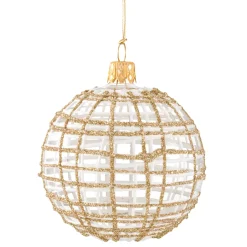 * Tree Baubles And Set Offers|Glass Bauble Clear With Glitter Gold/White, 8 Cm