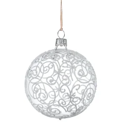 * Tree Baubles And Set Offers|Glass Bauble Clear With Silver Flourishes, 8 Cm