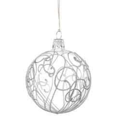 * Tree Baubles And Set Offers|Glass Bauble Clear With Silver Squiggles, 7 Cm