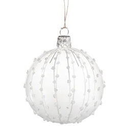 * Tree Baubles And Set Offers|Glass Bauble Clear With White Glitter Decor, 7 Cm