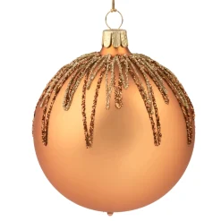 * Tree Baubles And Set Offers|Glass Bauble Copper With Glitter Roof, 8Cm