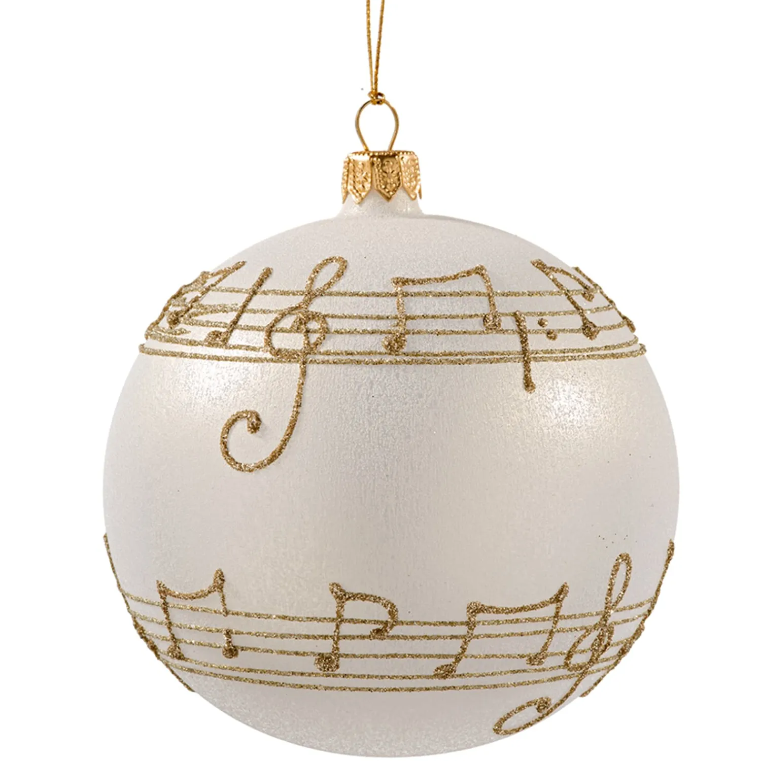 * Tree Baubles And Set Offers|Glass Bauble Cream Colored With Musical Notes, 10 Cm