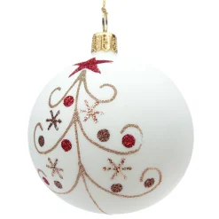 * Tree Baubles And Set Offers|Glass Bauble Cream Matt With Sparkling Tree, 7 Cm