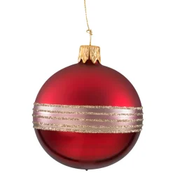 * Tree Baubles And Set Offers|Glass Bauble Dark Red With Glitter Stripes, 6Cm