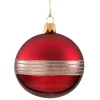 * Tree Baubles And Set Offers|Glass Bauble Dark Red With Glitter Stripes, 8Cm