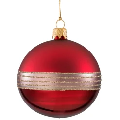* Tree Baubles And Set Offers|Glass Bauble Dark Red With Glitter Stripes, 8Cm