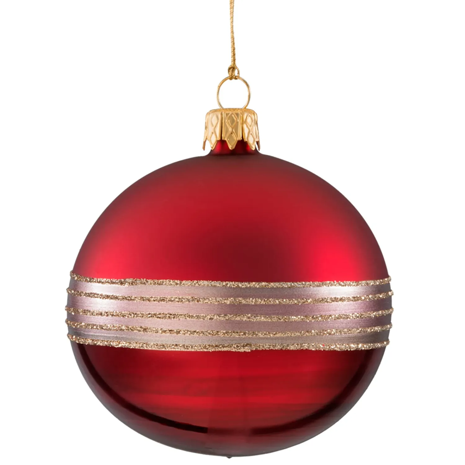 * Tree Baubles And Set Offers|Glass Bauble Dark Red With Glitter Stripes, 8Cm