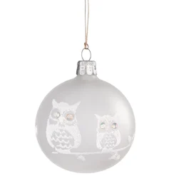 * Tree Baubles And Set Offers|Glass Bauble Frosted Glass With White Owls, 7 Cm