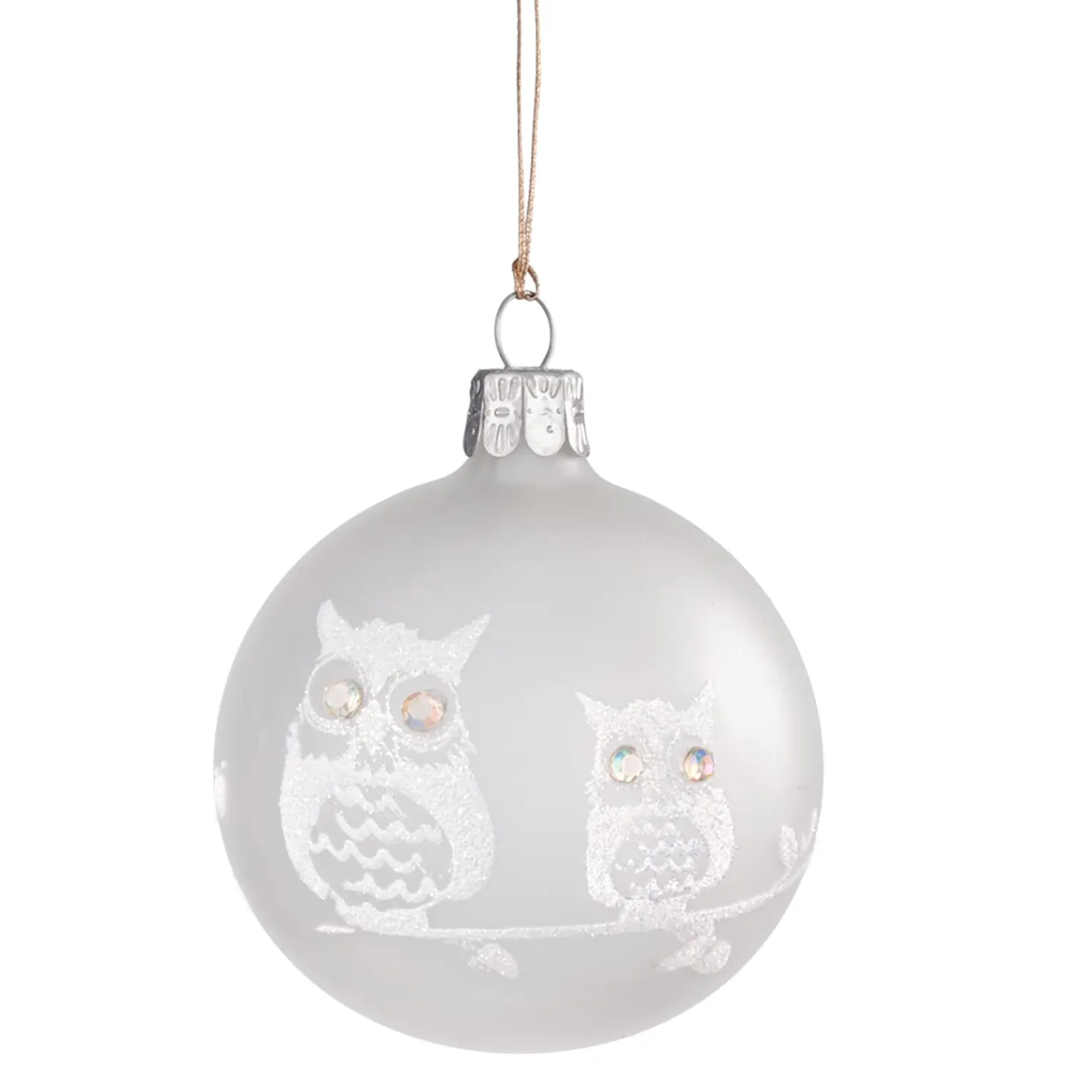 * Tree Baubles And Set Offers|Glass Bauble Frosted Glass With White Owls, 7 Cm