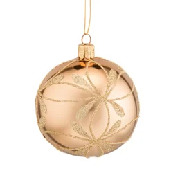 * Tree Baubles And Set Offers|Glass Bauble Gold With Flowers, 8 Cm