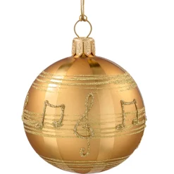 * Tree Baubles And Set Offers|Glass Bauble Gold-Coloured With Musical Notes, 8 Cm