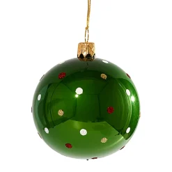 * Tree Baubles And Set Offers|Glass Bauble Green With Colorful Dots, 7 Cm