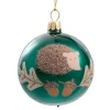 * Tree Baubles And Set Offers|Glass Bauble Green With Hedgehog , 7 Cm