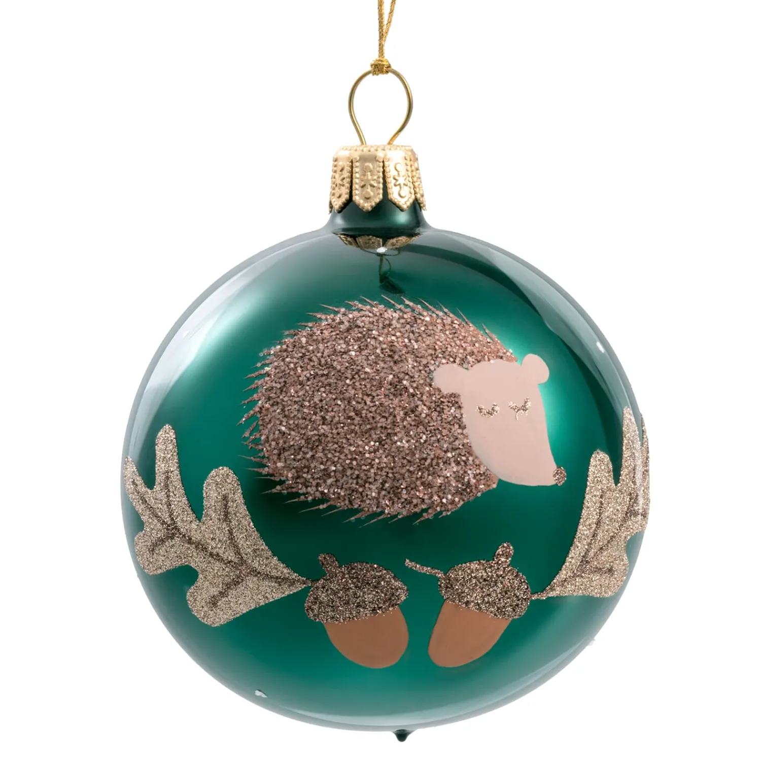 * Tree Baubles And Set Offers|Glass Bauble Green With Hedgehog , 7 Cm