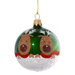 * Tree Baubles And Set Offers|Glass Bauble Green With Reindeers, 7 Cm