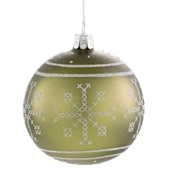 * Tree Baubles And Set Offers|Glass Bauble Green With White Pattern, 8 Cm