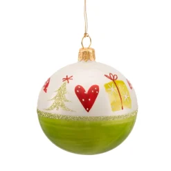 * Tree Baubles And Set Offers|Glass Bauble Green-White With Christmas Decor, 7 Cm
