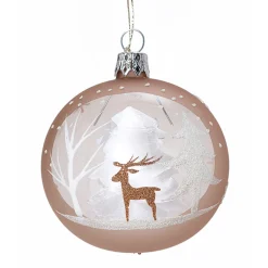 * Tree Baubles And Set Offers|Glass Bauble Light Brown With Winter Forest, 7Cm
