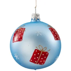 * Tree Baubles And Set Offers|Glass Bauble Light-Blue Matt With Presents, 7 Cm