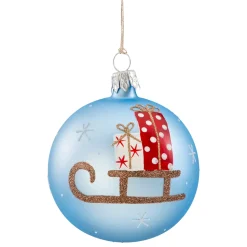 * Tree Baubles And Set Offers|Glass Bauble Light-Blue Matt With Sledge, 7 Cm